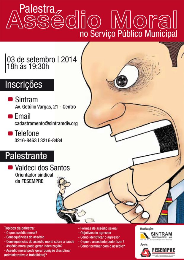 Último dia para inscrição na palestra de assédio moral promovida pelo Sintram divulgao sintram